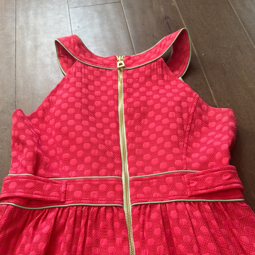 Sail to Sable Pink Polka Dot Jacquard Shift Dress Size 6 Preppy Gold Button - Picture 7 of 8
